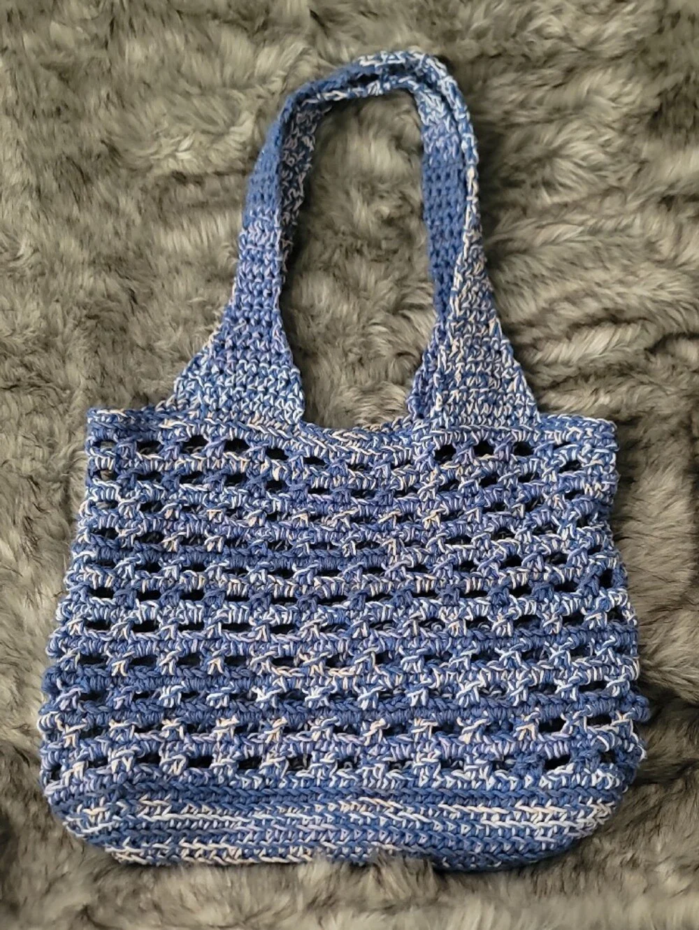 Hand Crocheted Blue Peek-a-Boo Market  Tote Bag